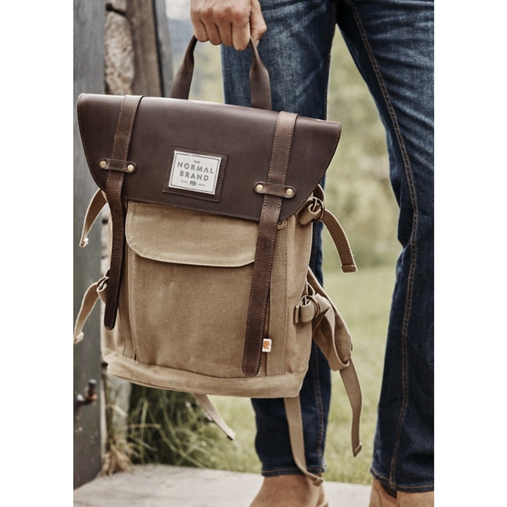 THE TOP SIDE LEATHER BACKPACK - The Normal Brand Canvas Brown Laptop